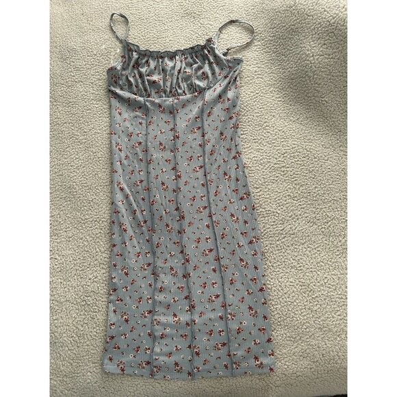 ACTIVE USA Women's Rib Knit Bustier Cami Tank Blue Ditsy Floral Body-con Dress M - Picture 4 of 9